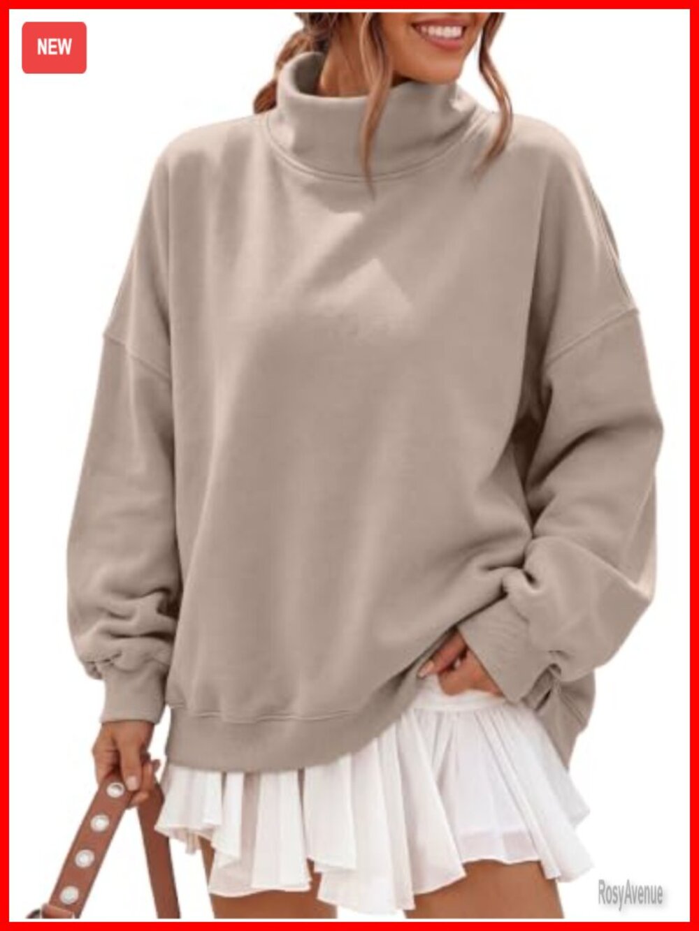 Oversized Fleece Mock Neck Sweatshirt with Pockets